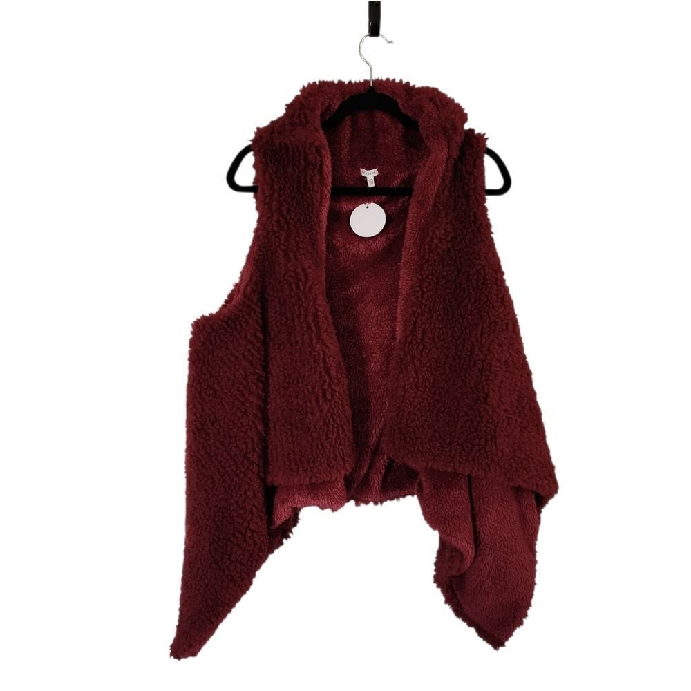 En Creme Vest Cardigan M/L Sleeveless Burgundy Teddy Plush cozy